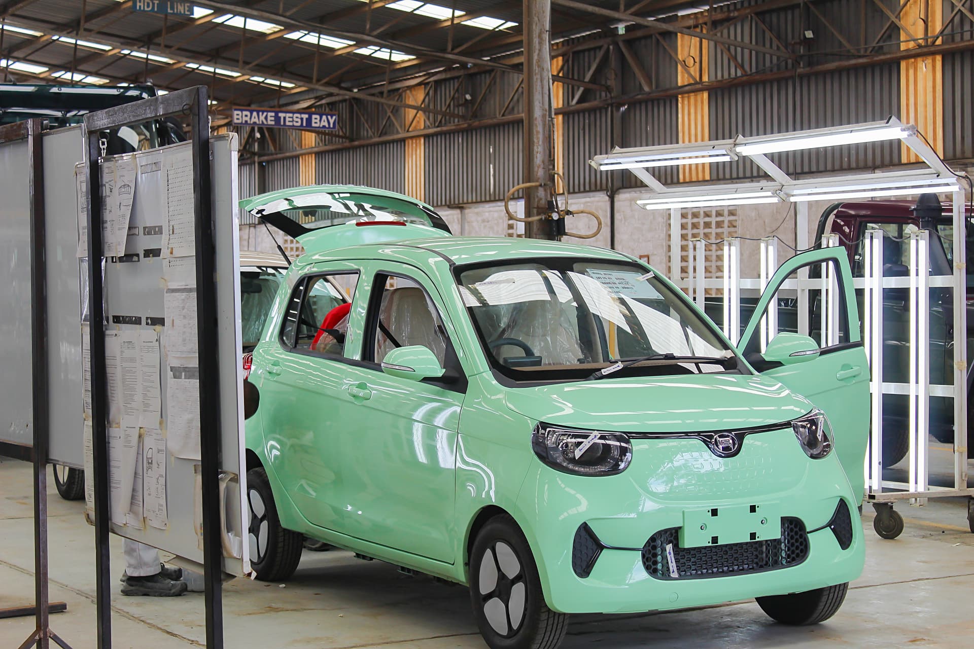 Electric passenger vehicle at final inspection