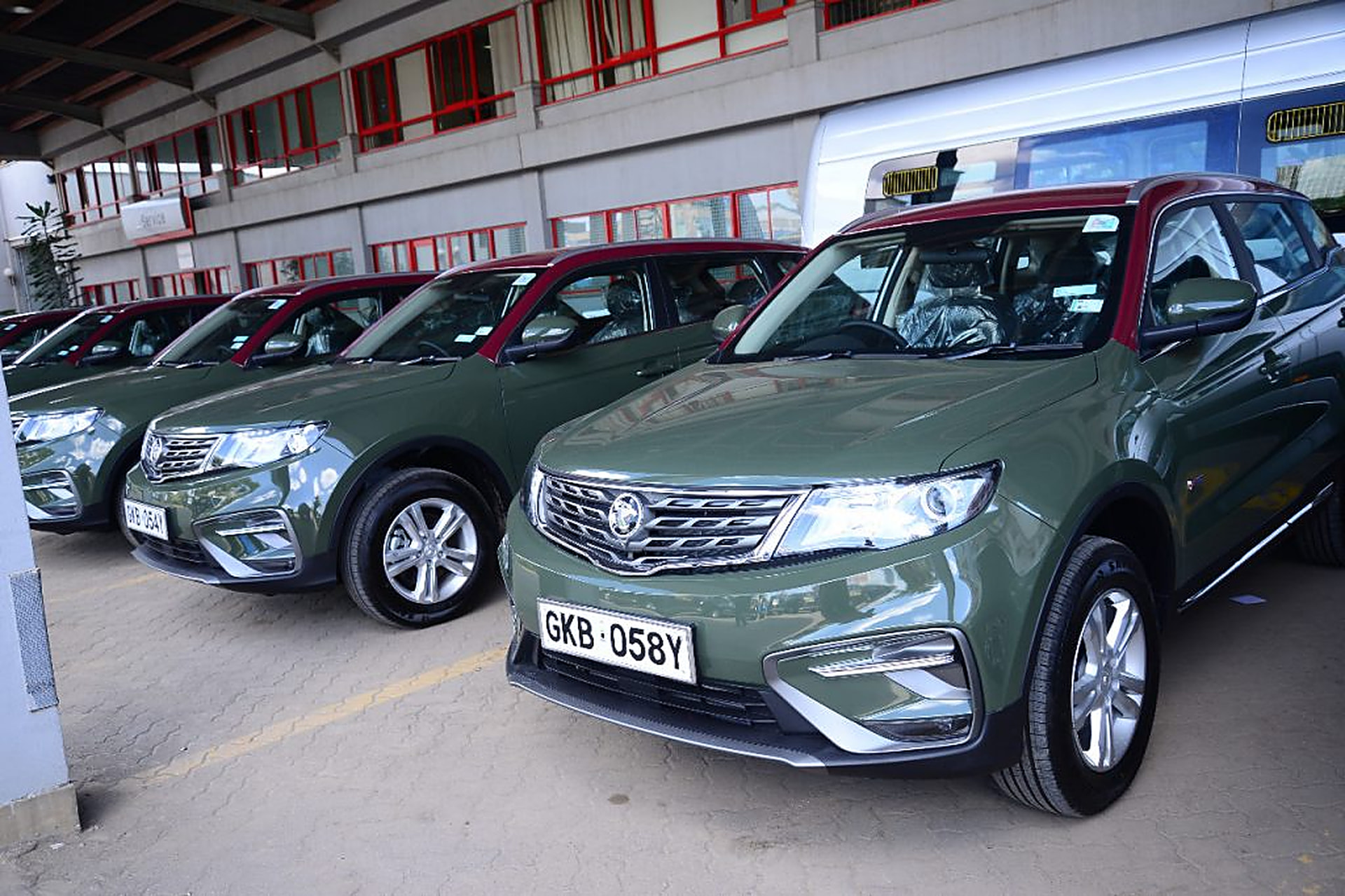 Green SUVs prepared for a fleet customer